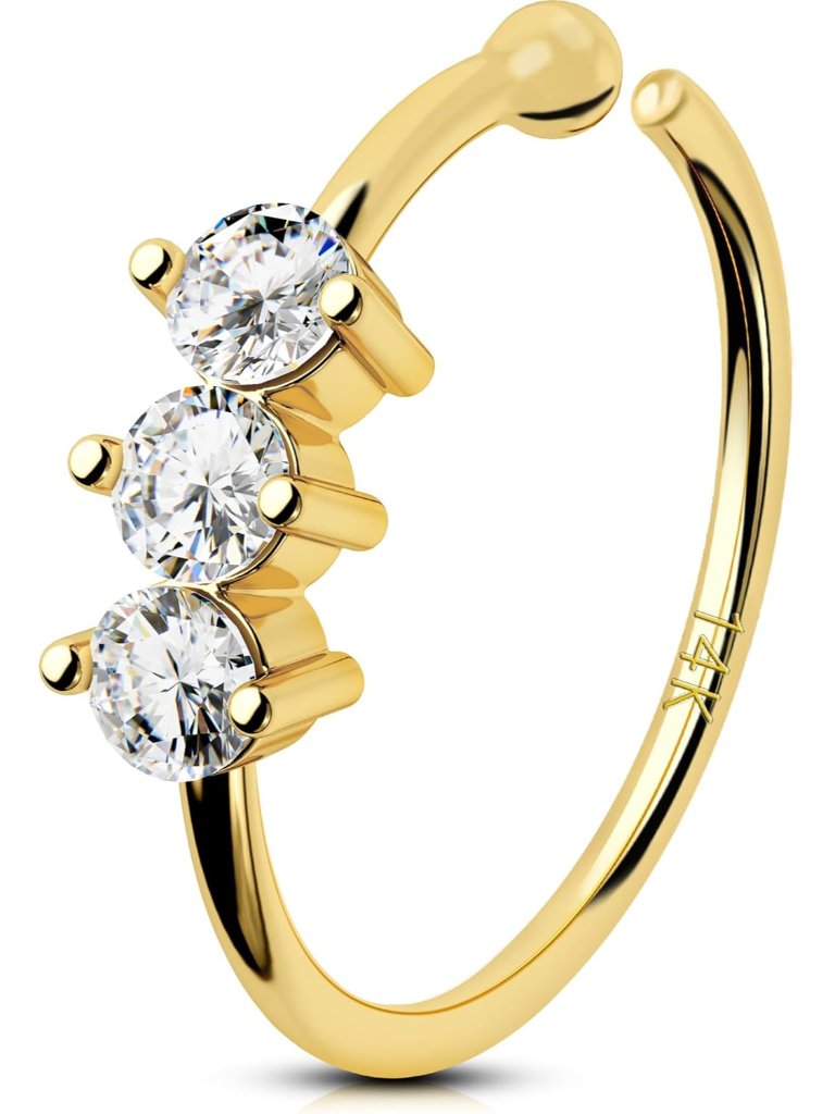 14k Solid Gold Nose Rings Hoops 20g Hoop Nose Rings For Women Clear Cz Nose Pi